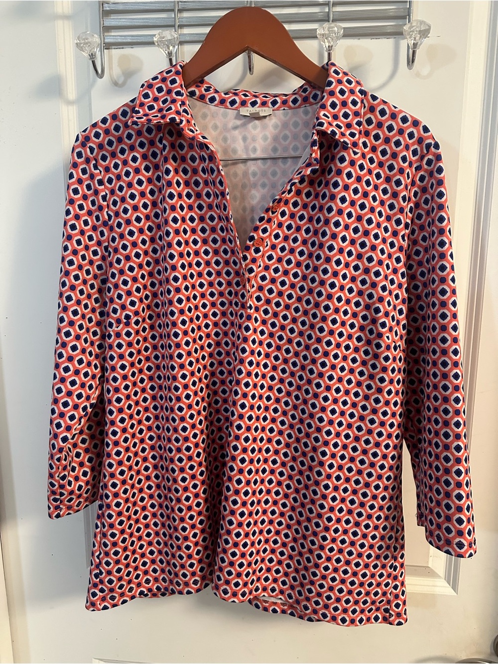 Talbots Red and Blue Geometric Button-Down Shirt